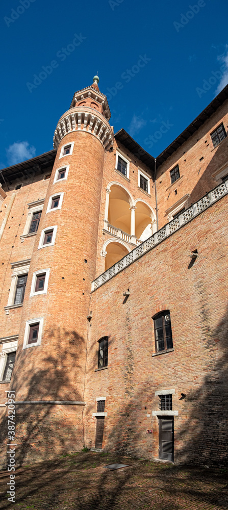 Panoramic view of the renaissance Ducal palace in Urbino, Italy.