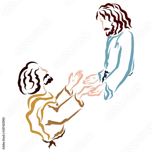 man turns to Jesus with a request or thanksgiving