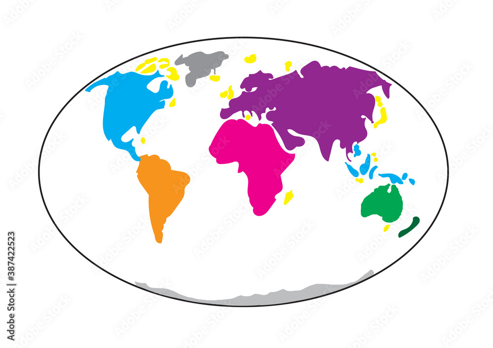 An illustrative map of the Earth, showing the whole planet.