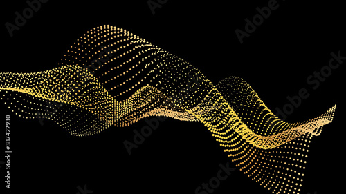 An abstract stream of golden radiance flying in outer space through galaxies and orbits. Star clusters networks.
