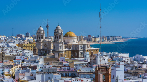 Aerial view of Cadiz from Torre Tavira Andalucia Spain