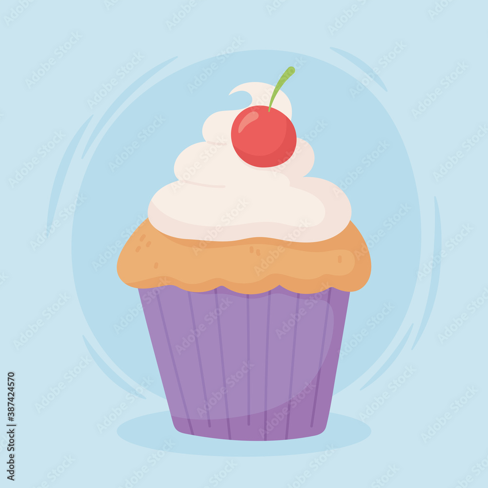 sweet cupcake dessert with cherry fruit snack