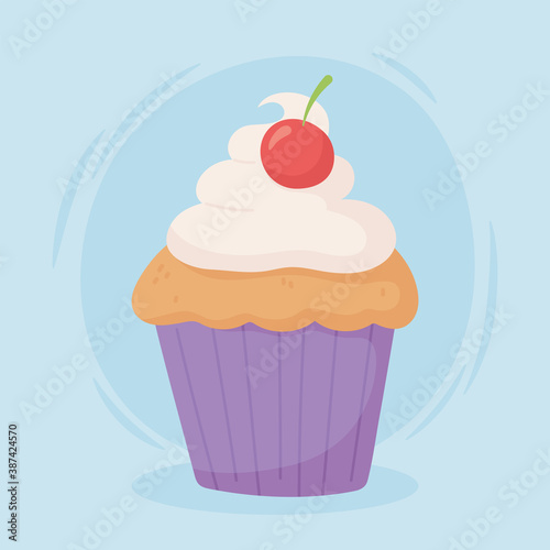 sweet cupcake dessert with cherry fruit snack