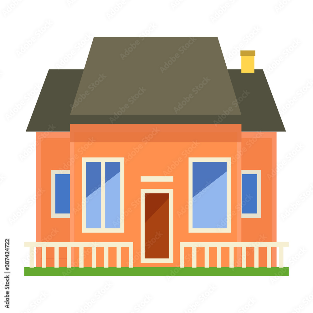 Vector flat icon of suburban house. For web design and app interfaces, it's also useful for infographics. Family house icon isolated on white background. Vector flat icon of suburban house. For web design and app interfaces, it's also useful for infographics. Family house icon isolated on white background.