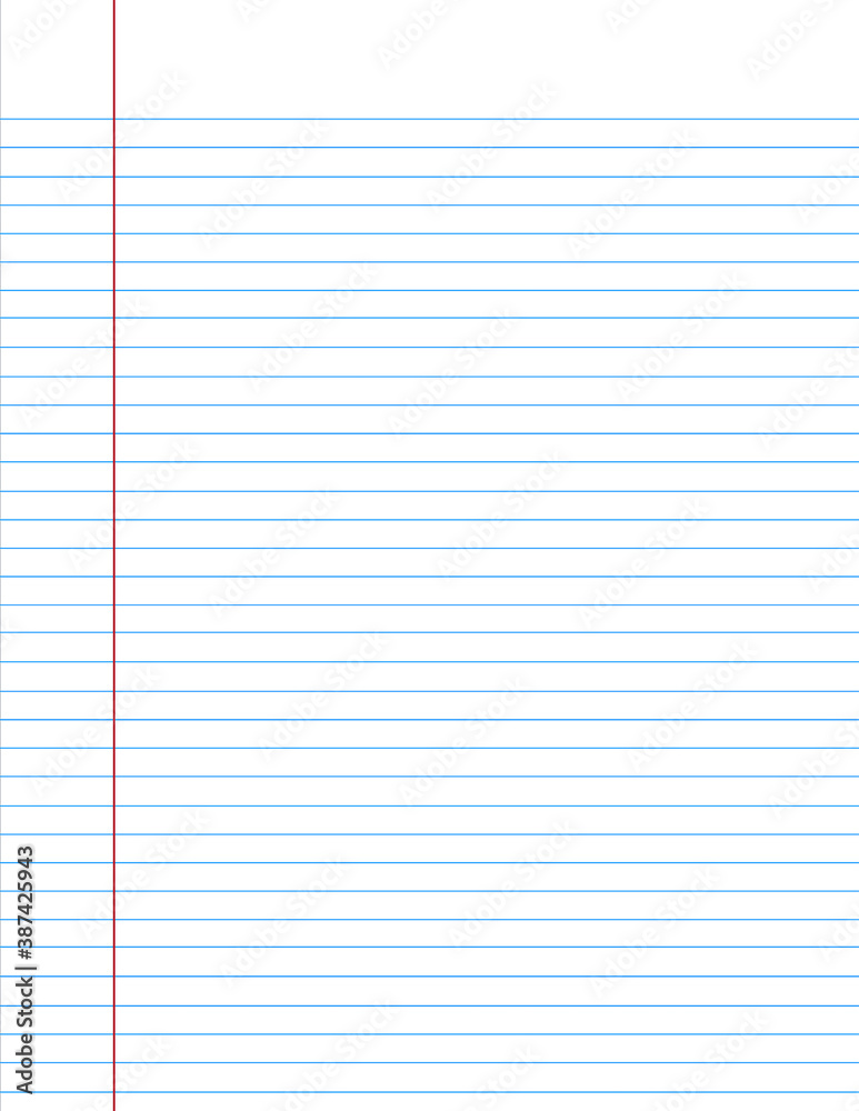 School notebook paper sheet. Exercise book page background. Lined notepad  backdrop Stock Photo | Adobe Stock