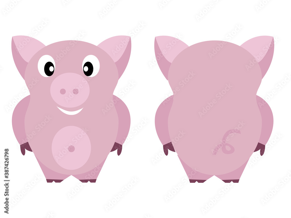 Cute piggy. Vector illustration, isolated on white background. Print for clothes, label, patch, sticker, sticker. For cards for children's holidays or drawing training Cute piggy. Vector illustration, isolated on white background. Print for clothes, label, patch, sticker, sticker. For cards for children's holidays or drawing training