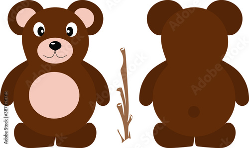 Cute brown teddy bear. Vector illustration of the animal  isolated on a white background. Print for clothes  label  patch  sticker. For cards for children s holidays or drawing training.