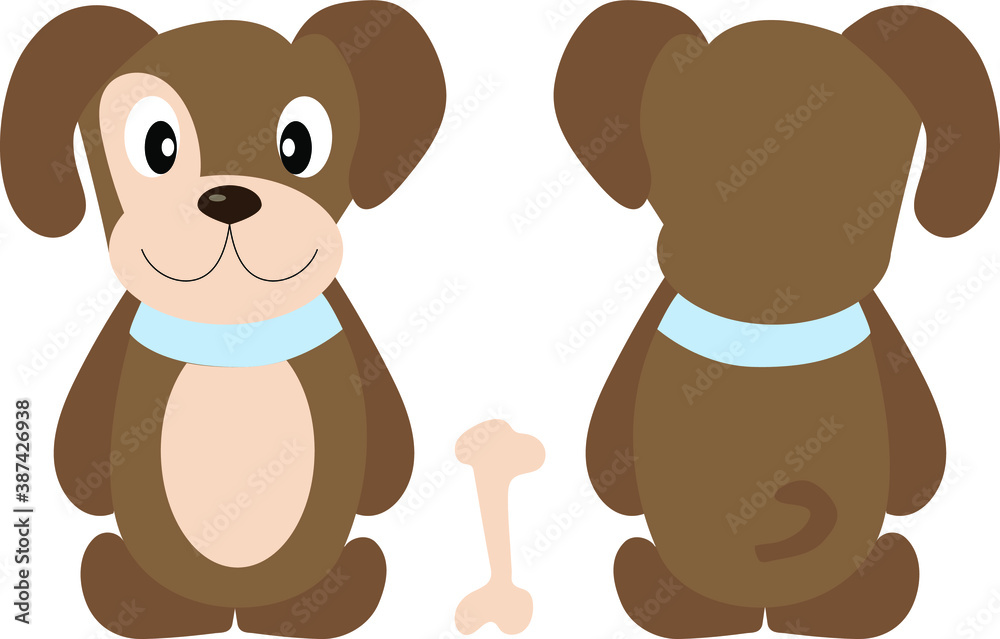 Cute puppy dog. Vector illustration of the animal, isolated on a white background. Print for clothes, label, patch, sticker. For cards for children's holidays or drawing training.