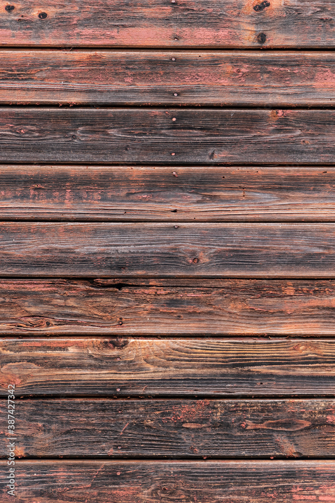 Fototapeta premium Horizontal old red-brown wooden board wall