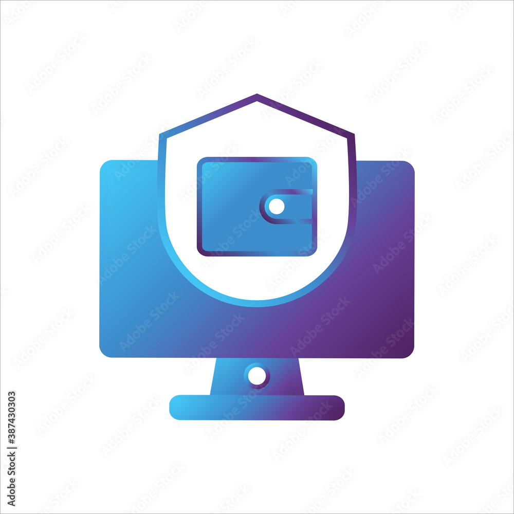 computer illustration. computer with shield and wallet symbol. Concept of safe computing. gradient style Vector illustration, vector icon concept. computer illustration. computer with shield and wallet symbol. Concept of safe computing. gradient style Vector illustration, vector icon concept.