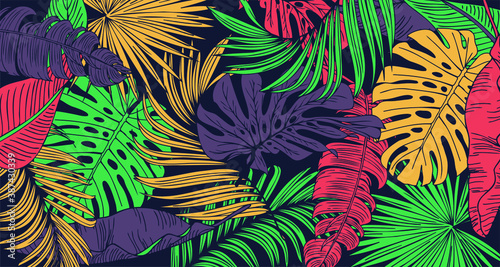 Vintage tropic pattern design. Cool floral wallpaper. Vector.