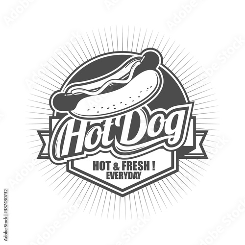 Vector logo, badge, symbol, icon template design for HotDog Shop
