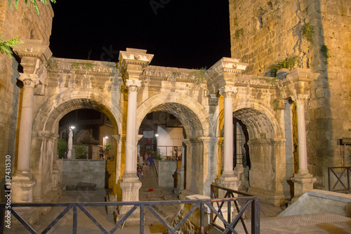 Adrian gates of old town at night Kaleichi Antalya Turkey