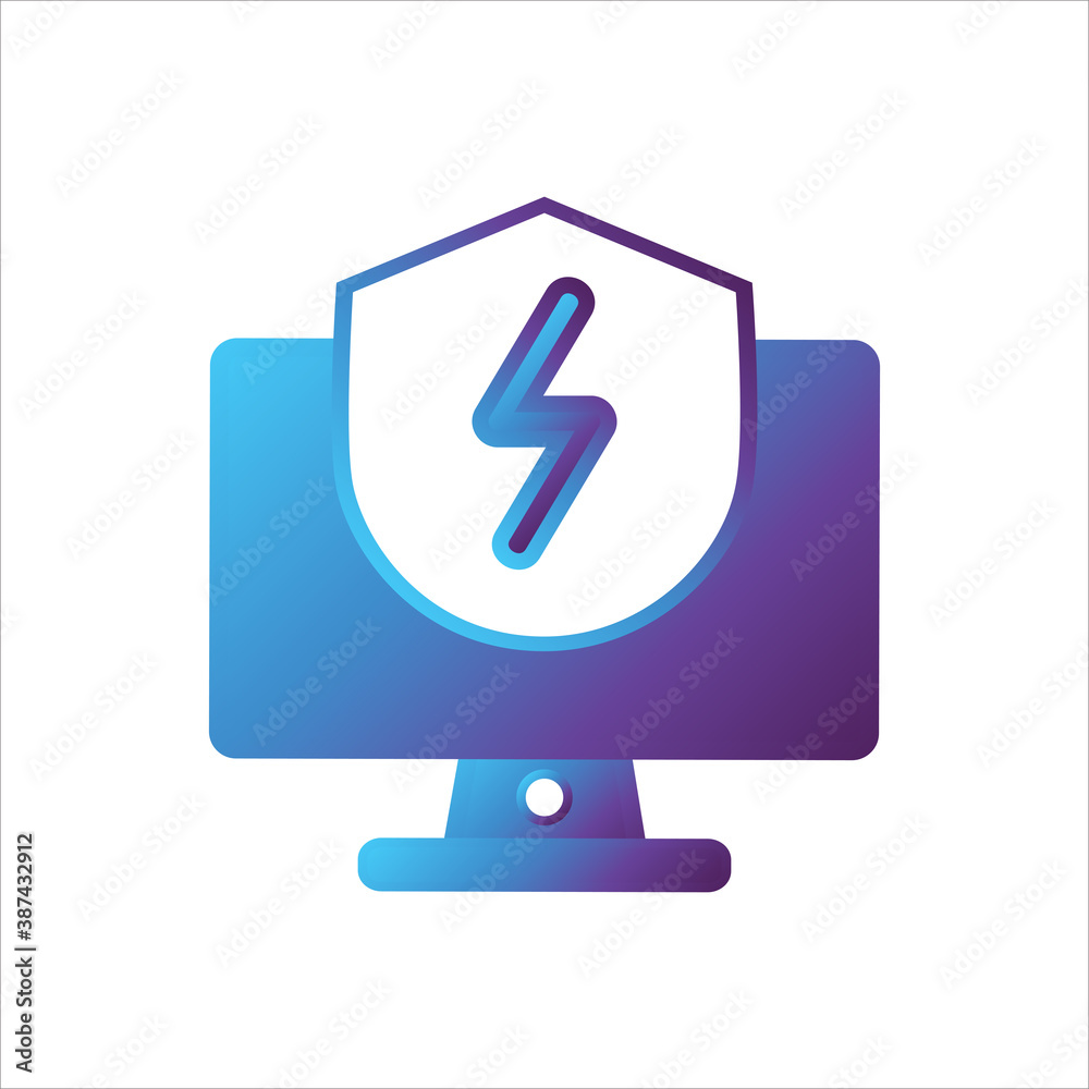computer illustration. computer with shield and power symbol. Concept of safe computing. gradient style Vector illustration, vector icon concept. computer illustration. computer with shield and power symbol. Concept of safe computing. gradient style Vector illustration, vector icon concept.