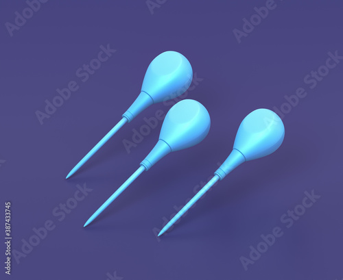 Isometric scratch awl chisel on blue background, single color workshop tool, 3d rendering