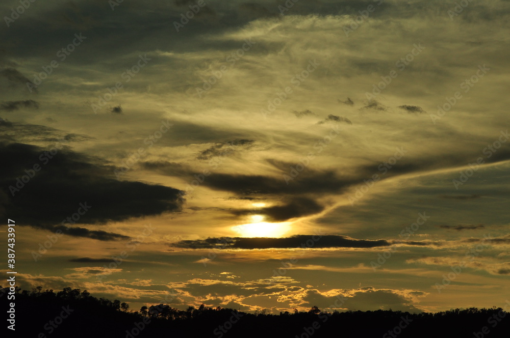 Sunset view with beautiful golden sky,the colorful sky lights in the evening Sunset view with beautiful golden sky,the colorful sky lights in the evening
