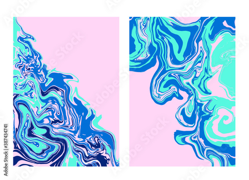 Abstract acrylic banner, fluid art vector texture set. Artistic background that applicable for design cover, poster, brochure and etc. pink and blue universal trendy painting backdrop