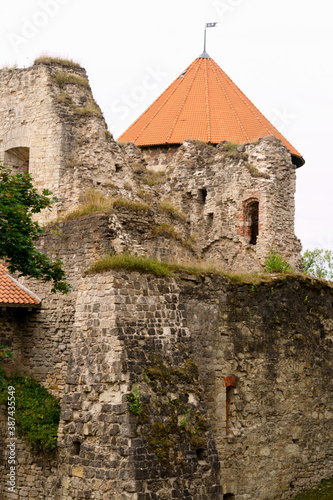 Fortress walls of an ancient castle in the city of Cesis in Latvia July 2020.