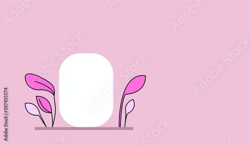 Vector image with a place for text and leaves Pink background