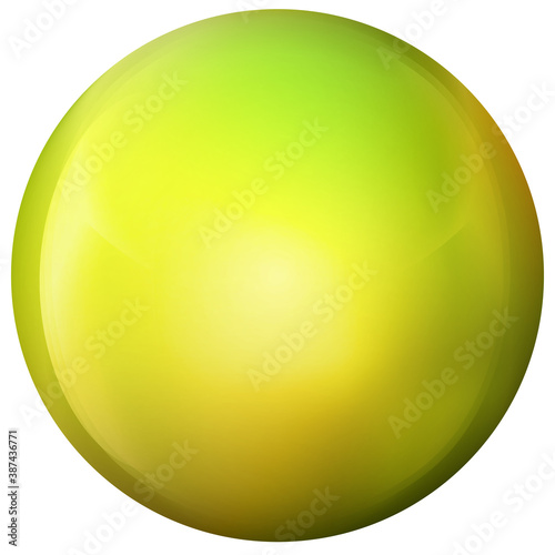 Glass yellow ball or precious pearl. Glossy realistic ball, 3D abstract vector illustration highlighted on a white background. Big metal bubble with shadow.