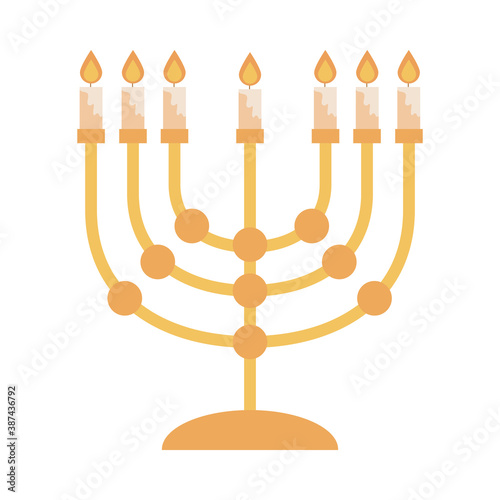 hanukkah, menorah and golden lights ceremony flat icon