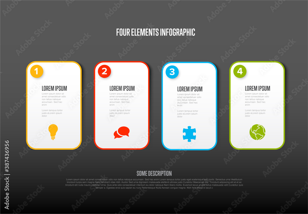 Four White Block Steps Process Infographic Stock Template
