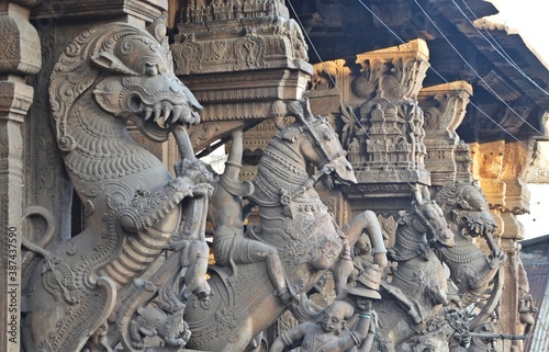 stone carving and sculptures of meenakshi amman temple madurai tamil nadu
 photo