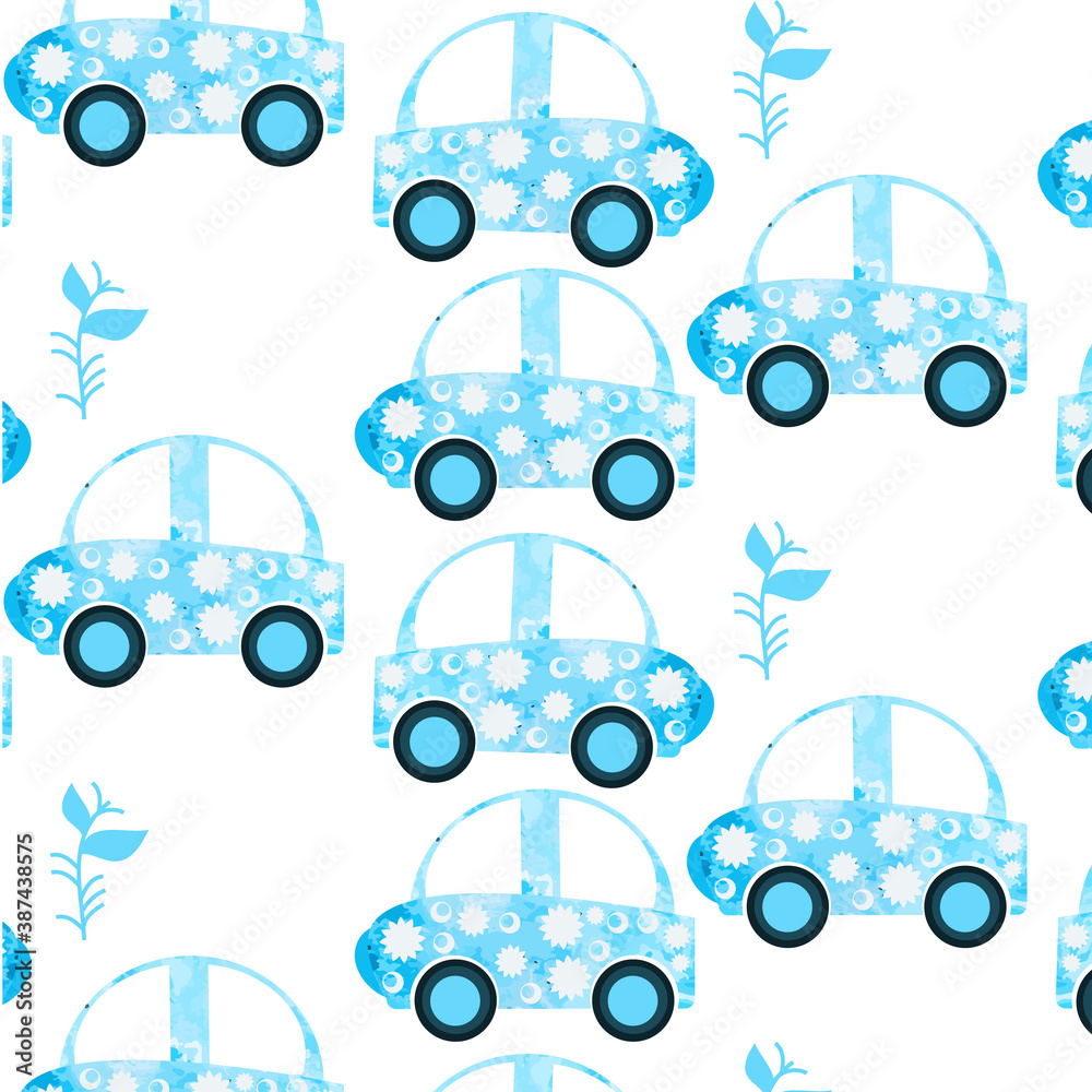 Seamless vector watercolor pattern with car. It is located in sw