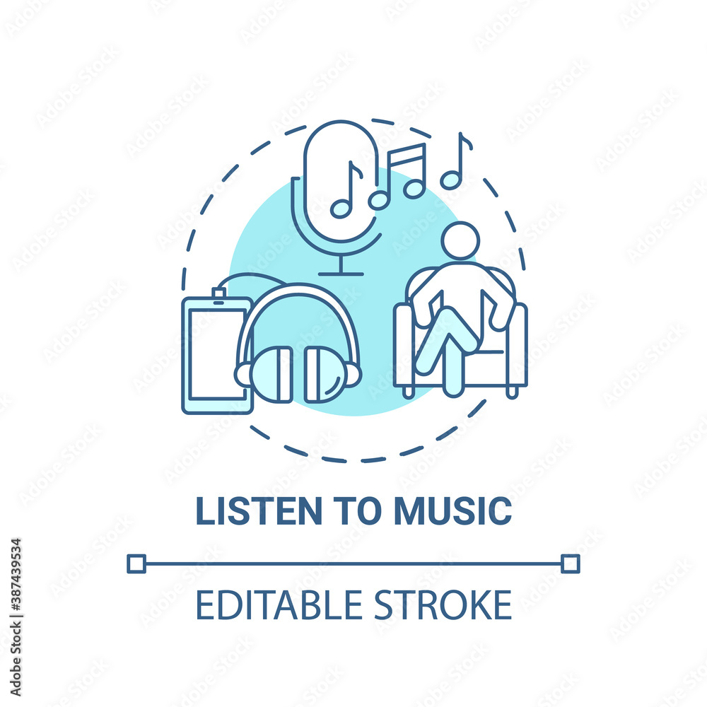 Listen to music concept icon. Self care practices. Sound hearing inspiration options. Relaxation therapy idea thin line illustration. Vector isolated outline RGB color drawing. Editable stroke