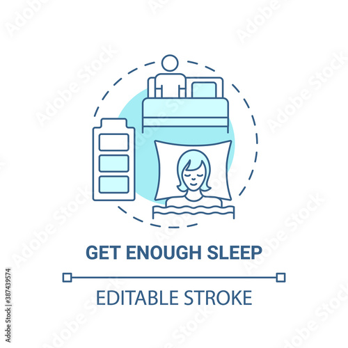 Get enough sleep concept icon. Self care practices. Healthy care ideas. Everyday body upgrading idea thin line illustration. Vector isolated outline RGB color drawing. Editable stroke