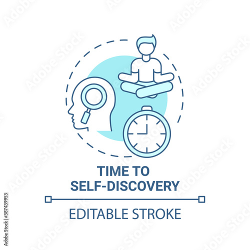 Time to self discovery concept icon. Me time benefits. Mental health upgradingt advices. Focusing on your life idea thin line illustration. Vector isolated outline RGB color drawing. Editable stroke