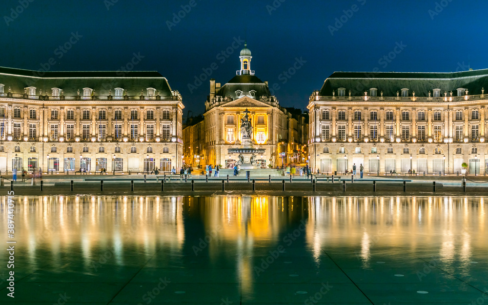 Place de la Bourse in Bordeaux at night, France