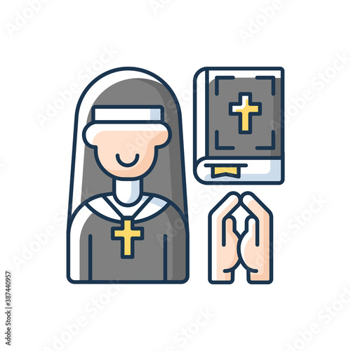 Clergy RGB color icon. Spiritual leaders. Religious duties. Church. Formal leaders within established religions. Specific rituals. Performing spiritual functions. Isolated vector illustration
