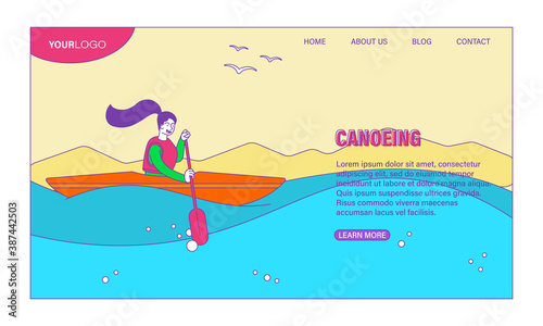 Conoeing concept. Flat cartoon vector illustration. Web page, website or landing page template. © Rudzhan
