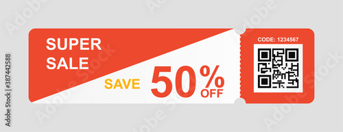 Vector discount coupon flyer sticker or banner with QR code