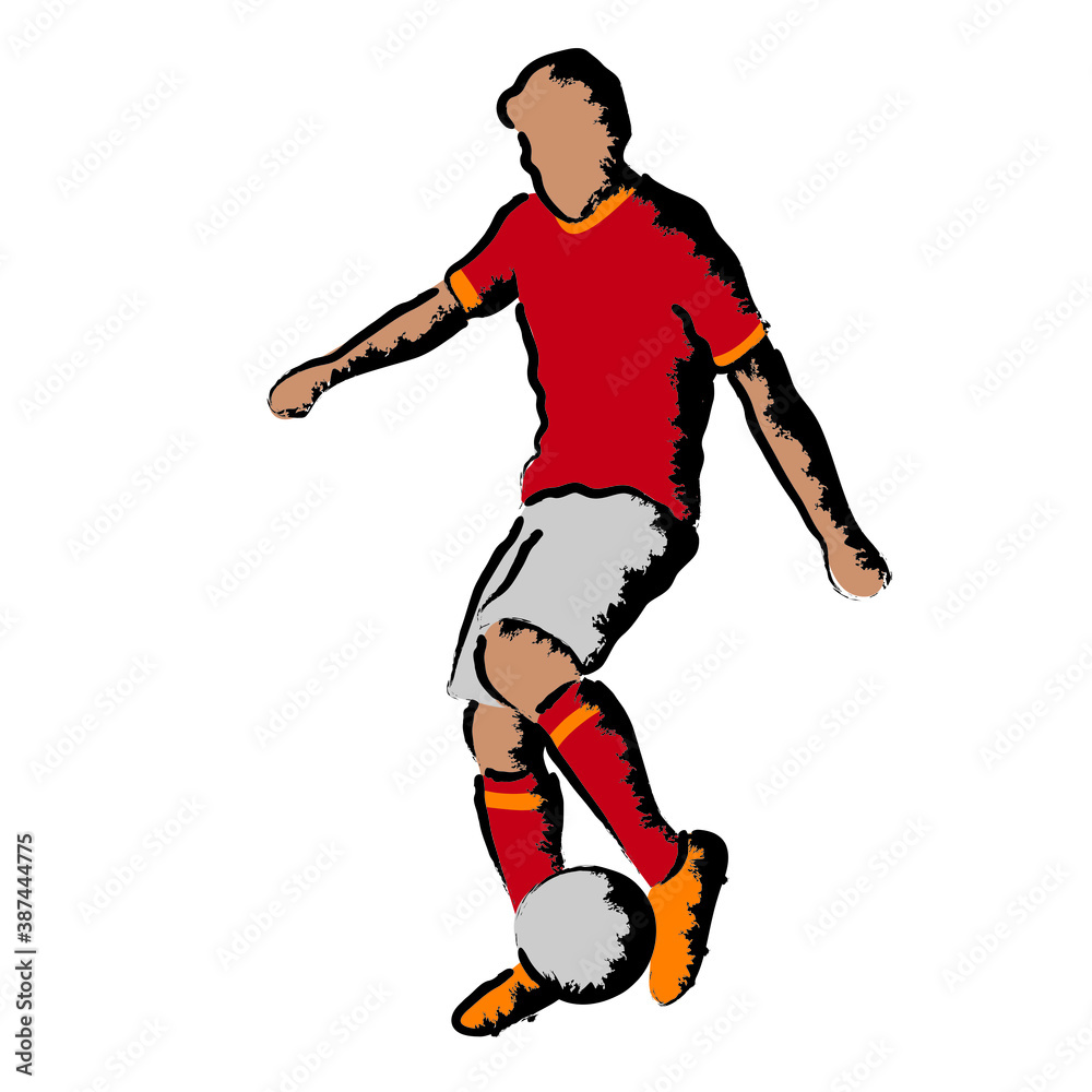 Stylized illustration with soccer player kicking the ball