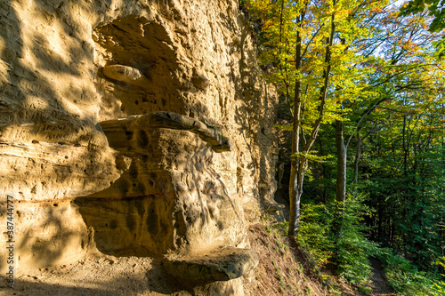 Hike at the golden hour to the famous Heidenhoehlen near Stockach on Lake Constance