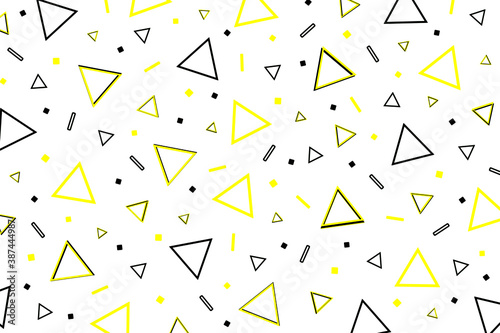 Geometric triangular memphis style pattern design. Abstract yellow, black and white triangles creative trendy vector. Graphic web design patterns, geometric abstract seamless wrapping paper backdrop photo