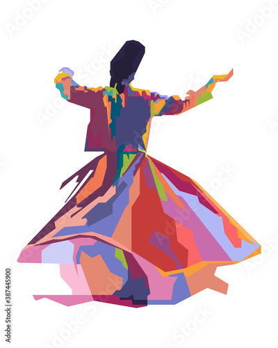 Abstract geometric illustration of sufi dance.colorful with wpap style.vector eps10-editable