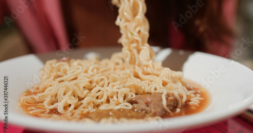 Instant noodle soup in restaurant