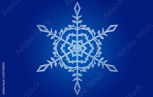 icy crystal snowflakes on blue background