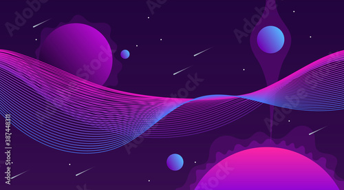 Horizontal space background with abstract shape and planets. Web design. Space exploring. vector illustration. Modern banner.