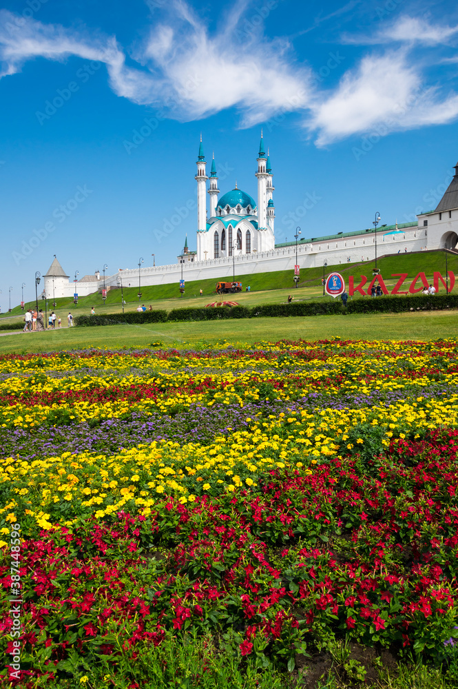 Panoramic view of the Kazan Kremlin and the Kul Sharif Mosque