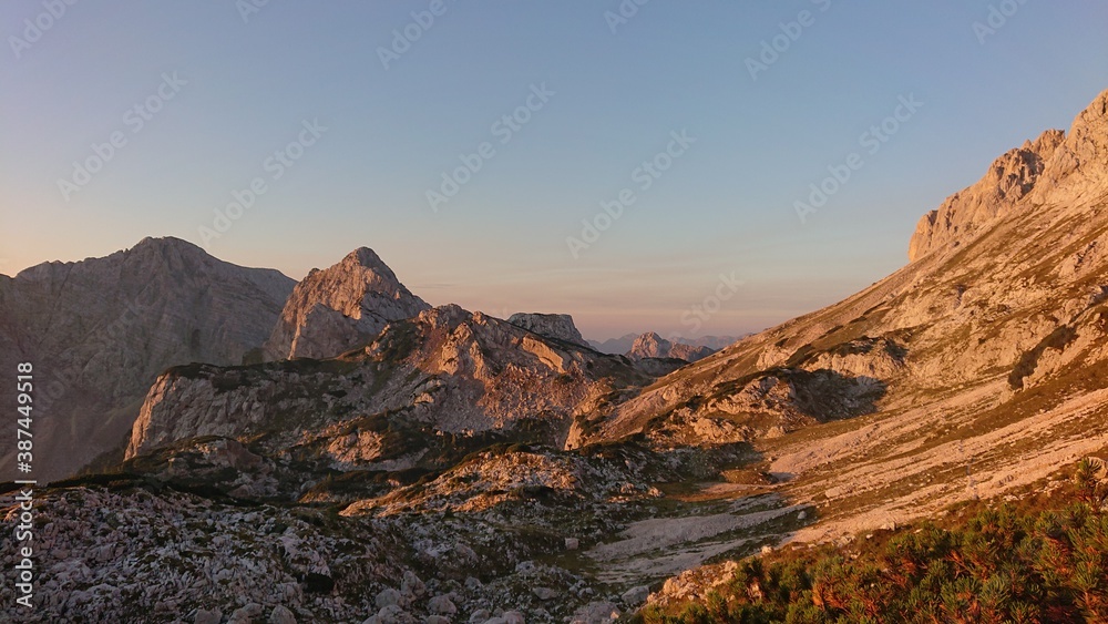 Naklejka premium Sunrise in the Julian alps, Slovenia