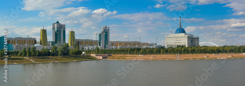 Nur - Sultan view over the Ishim river. Kazakhstan. Astana.