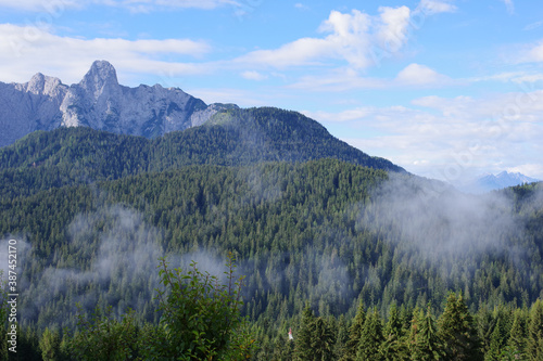 Brume s'échappant des forêts au petit matin, Dolomites