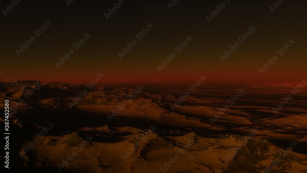 3d rendered Space Art: Alien Planet - A Fantasy Landscape with and stars