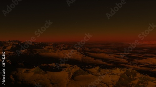 3d rendered Space Art  Alien Planet - A Fantasy Landscape with and stars