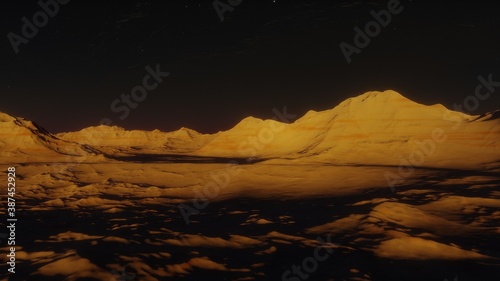 Fototapeta Naklejka Na Ścianę i Meble -  3d rendered Space Art: Alien Planet - A Fantasy Landscape with and stars