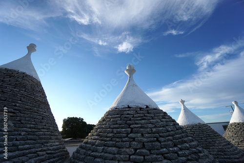 View of the famous trulli in the Selva di Fasano in Apulia